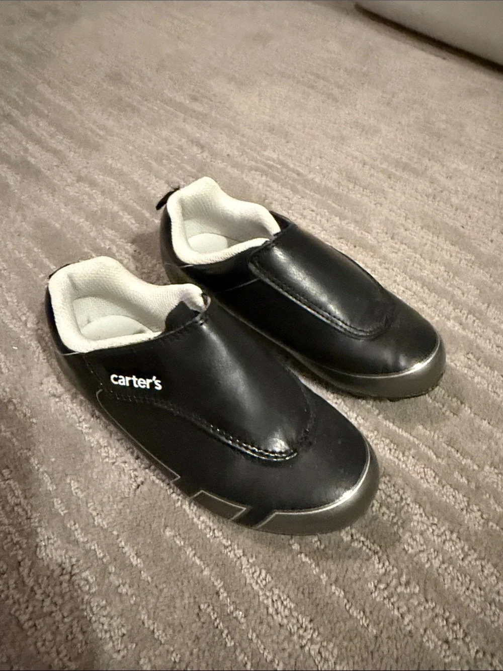 Carter's Black Slip-On Kids Soccer cleats with White Lining